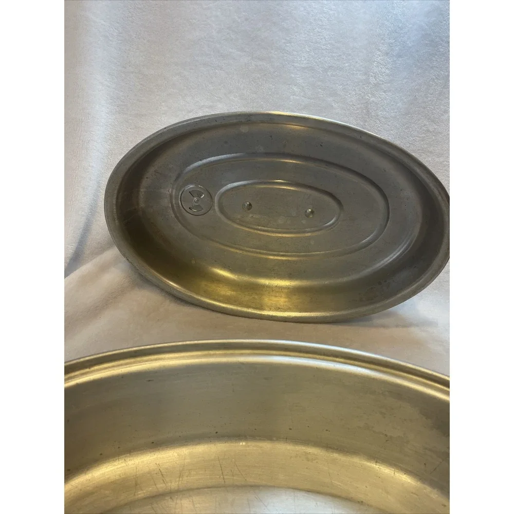 Vintage Oval Aluminum Roasting Pan with Domed Vented Lid Silver 18.5‎ Inch